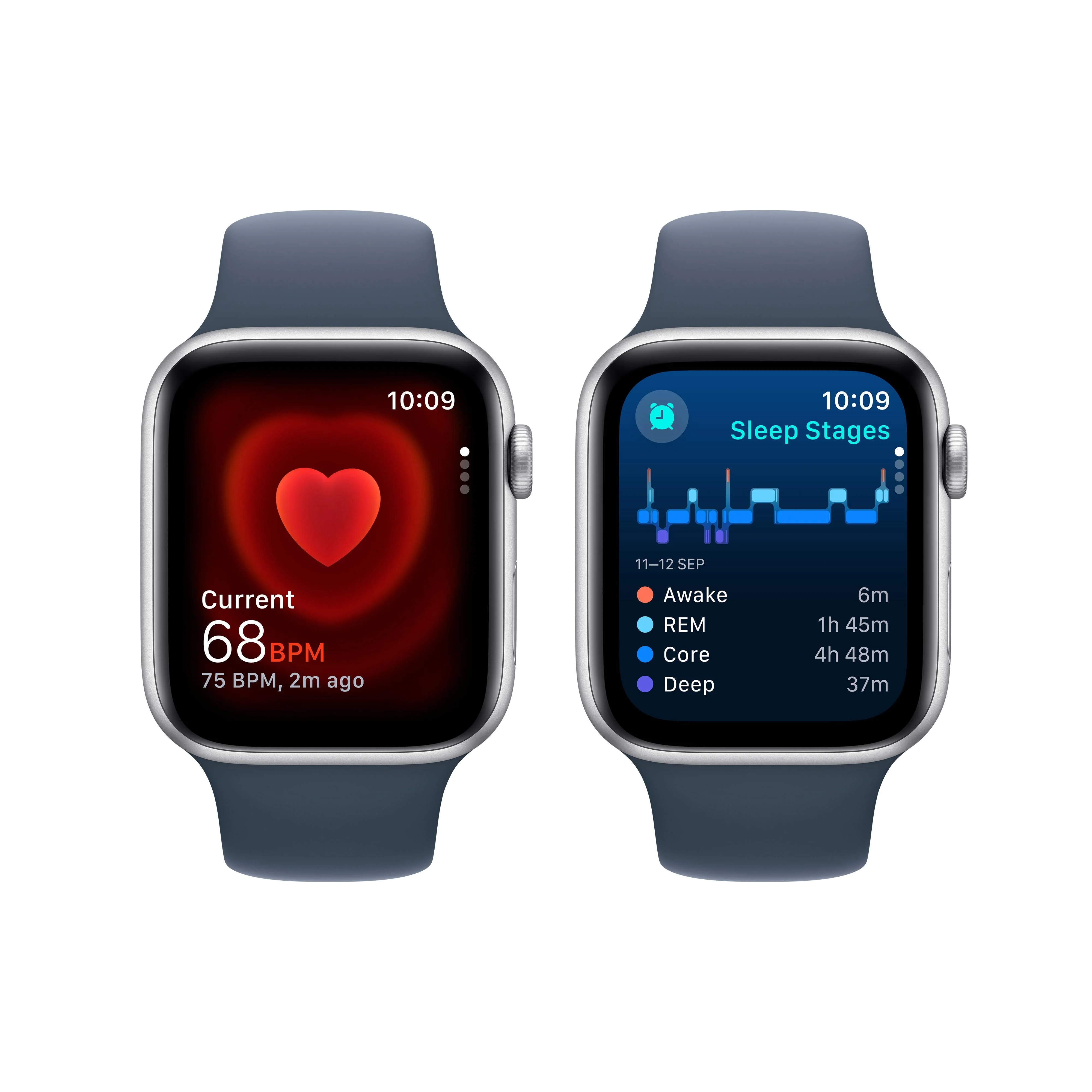 Apple Watch SE GPS 44mm Silver Aluminium Case with Storm Blue Sport Band - S/M - Image 5