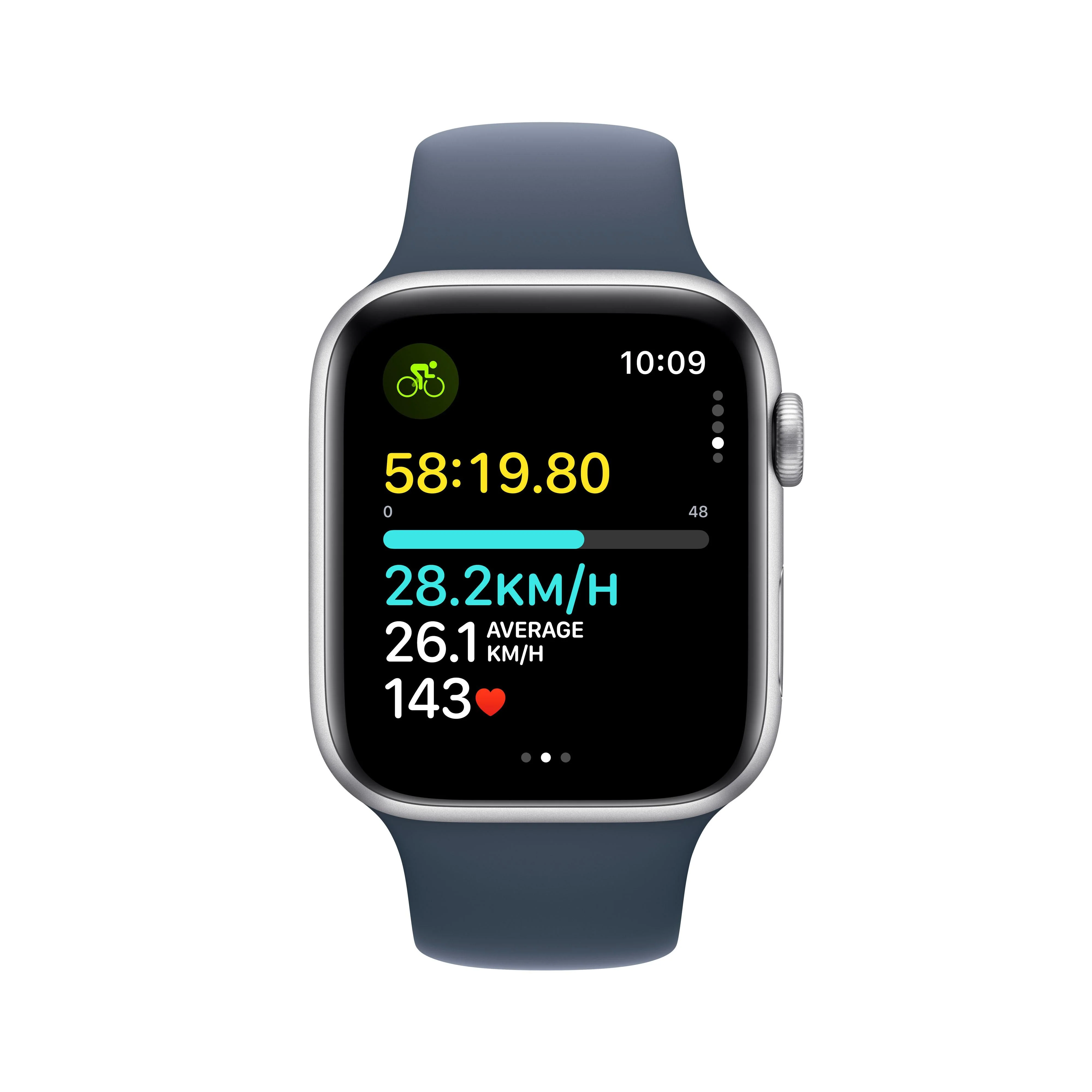 Apple Watch SE GPS 44mm Silver Aluminium Case with Storm Blue Sport Band - S/M - Image 6