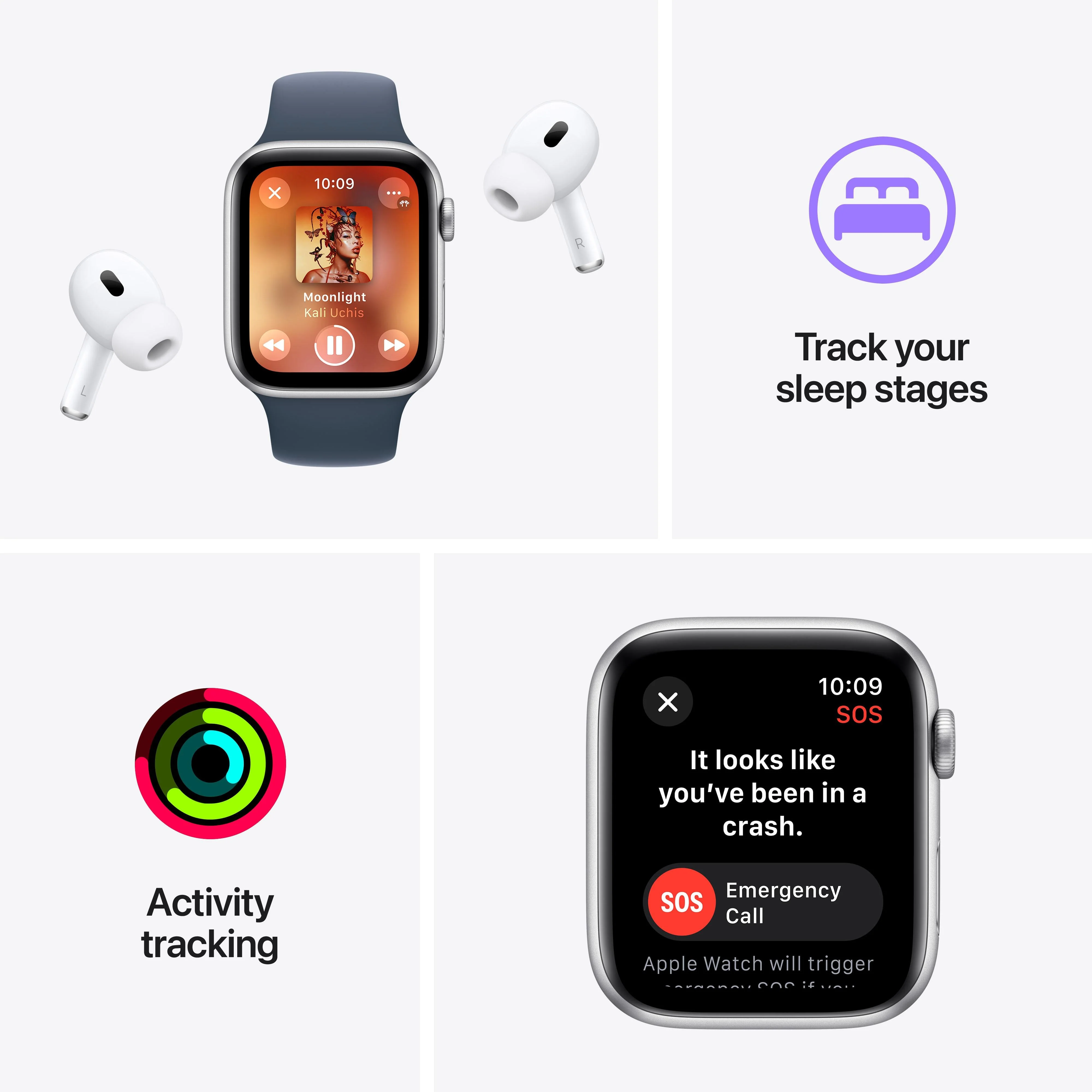 Apple Watch SE GPS 44mm Silver Aluminium Case with Storm Blue Sport Band - M/L - Image 7