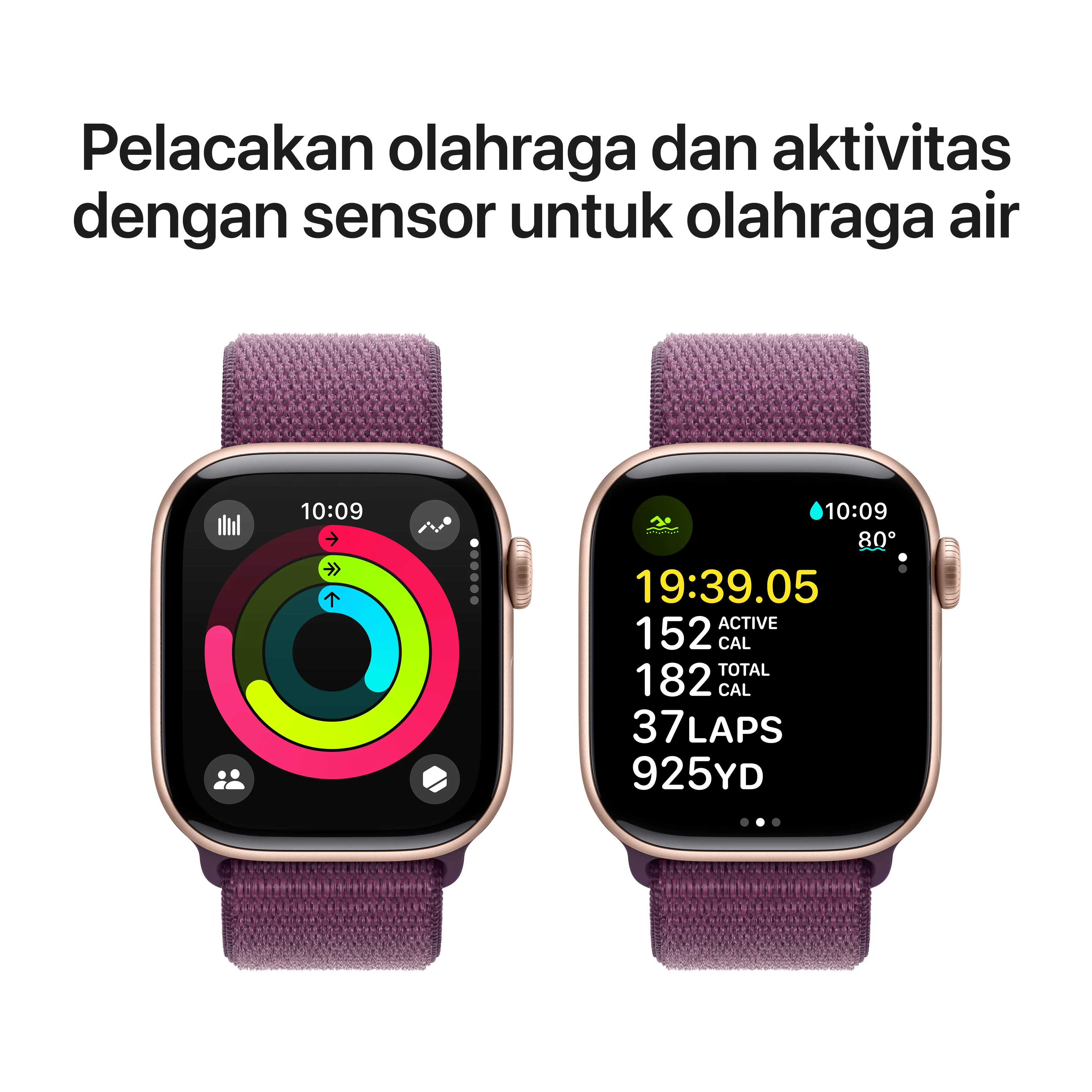 Apple Watch Series 10 GPS 42mm Rose Gold Aluminium Case with Plum Sport Loop - Image 4
