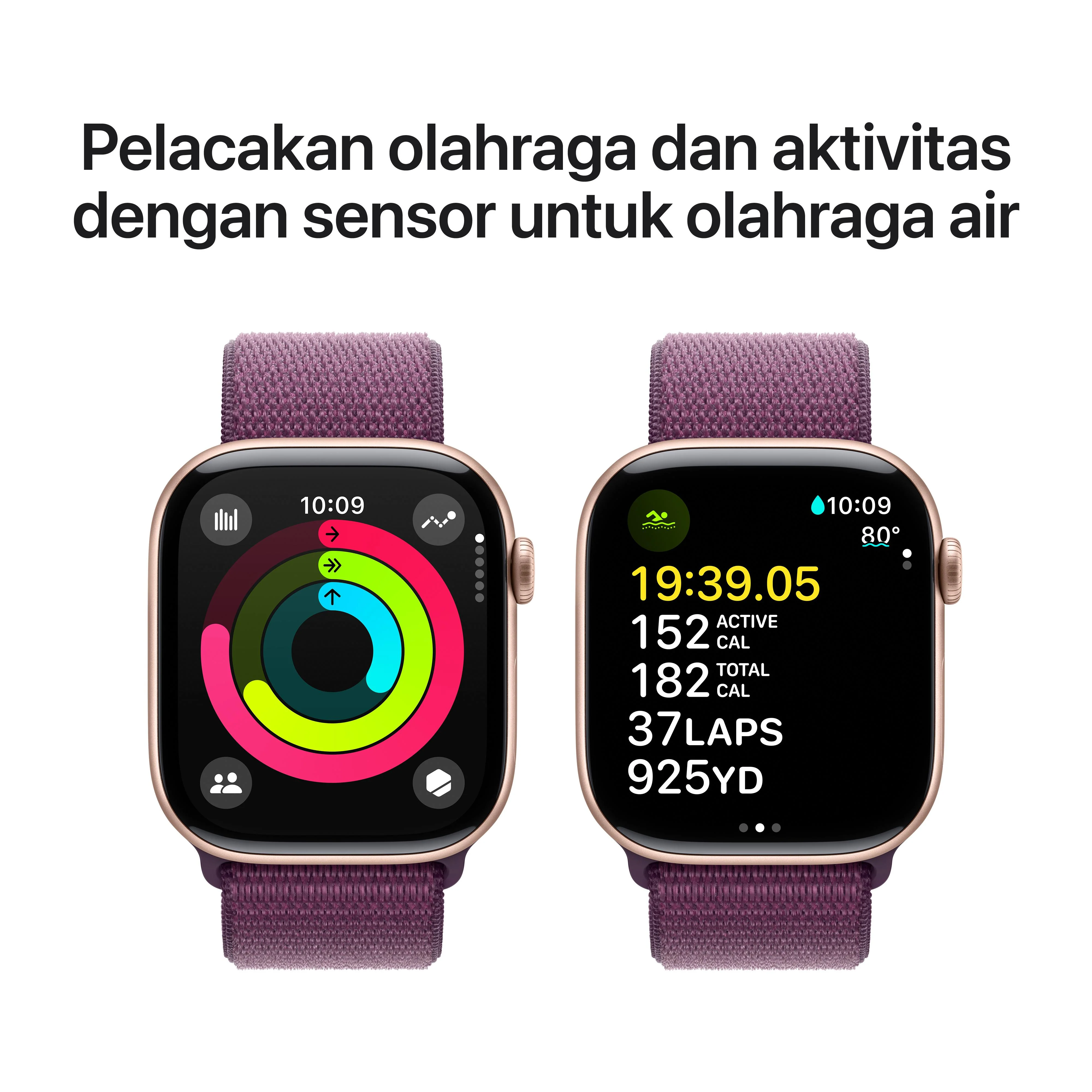 Apple Watch Series 10 GPS 46mm Rose Gold Aluminium Case with Plum Sport Loop - Image 4