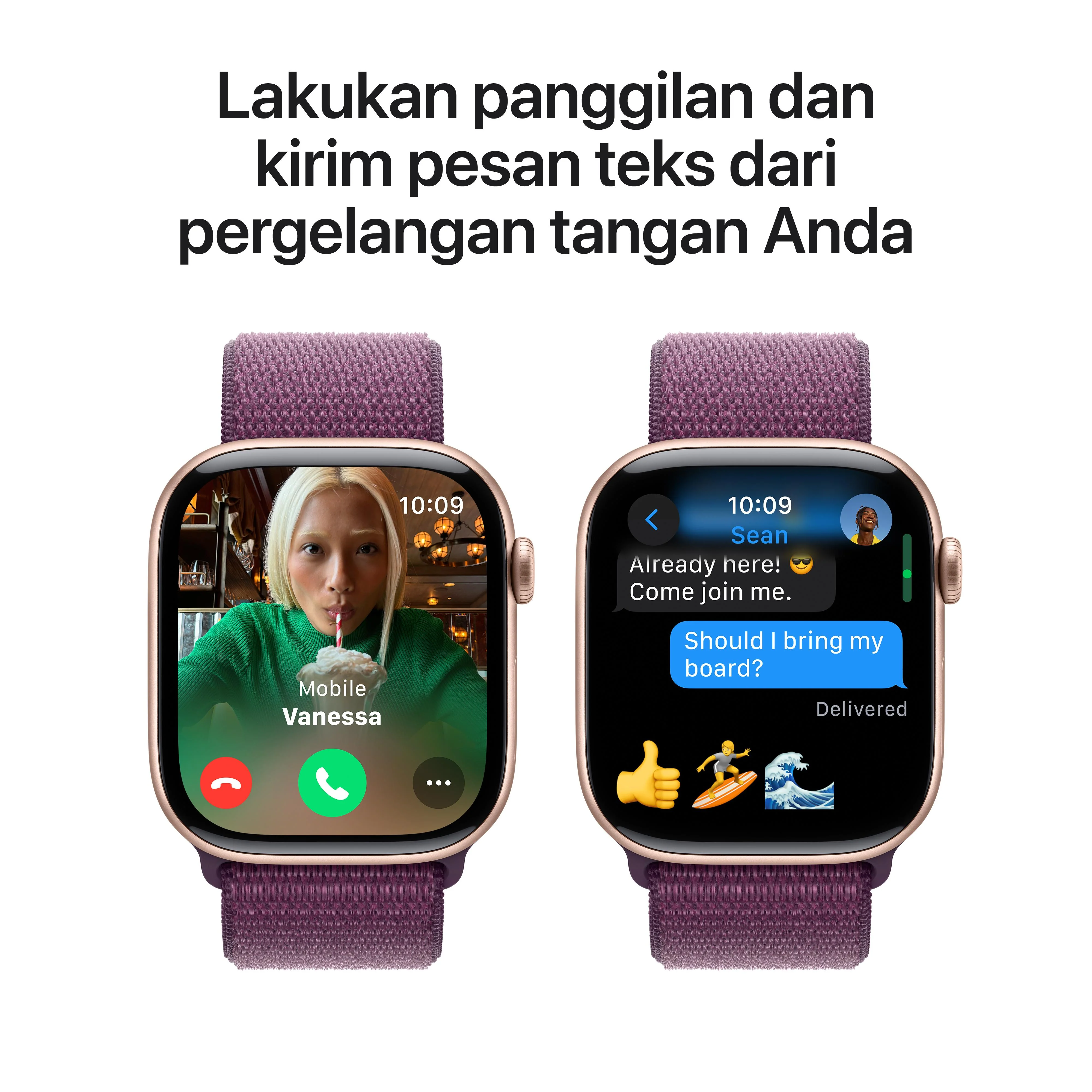 Apple Watch Series 10 GPS 46mm Rose Gold Aluminium Case with Plum Sport Loop - Image 7