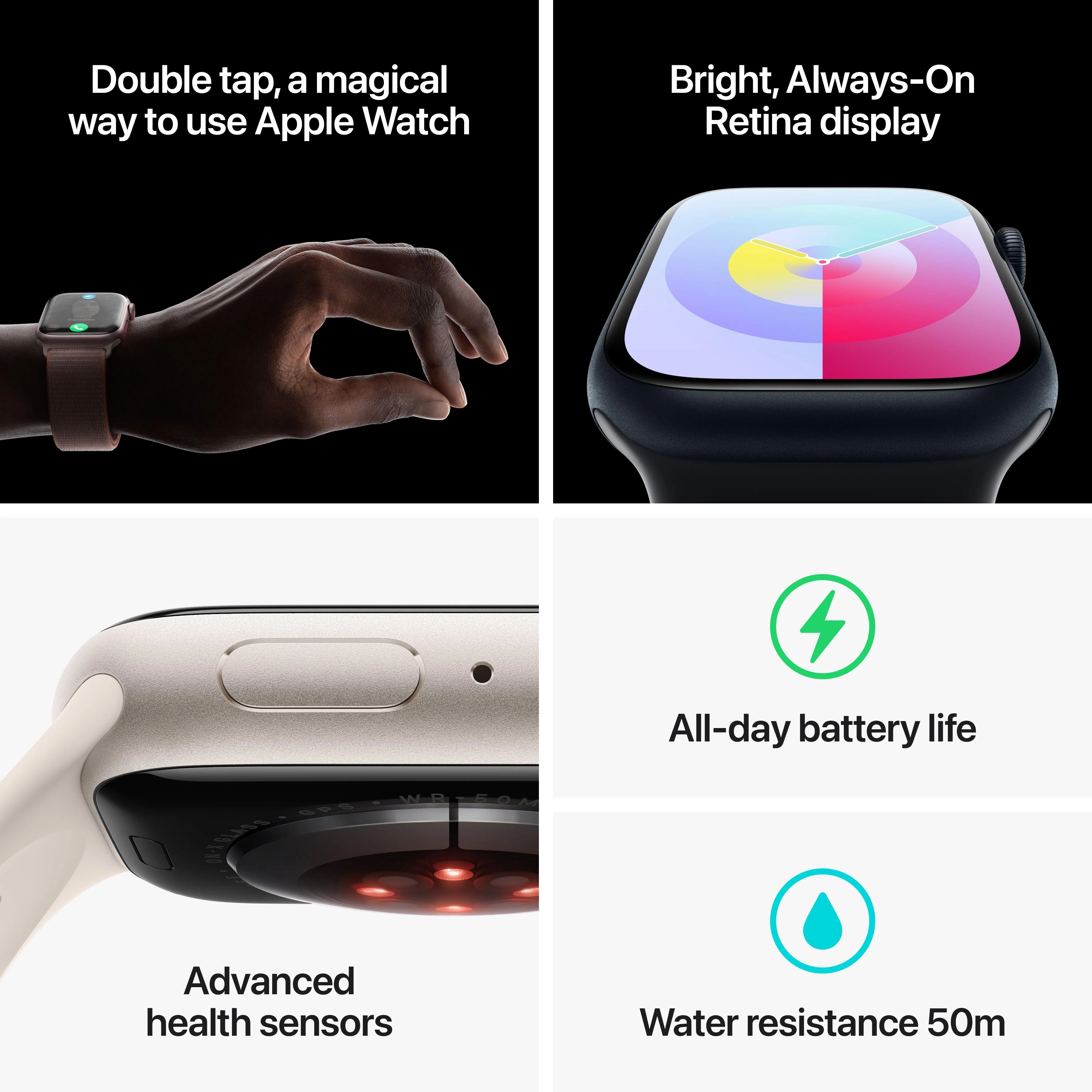 Apple Watch Series 9 GPS 41mm Starlight Aluminium Case with Starlight Sport Band - S/M - Image 9