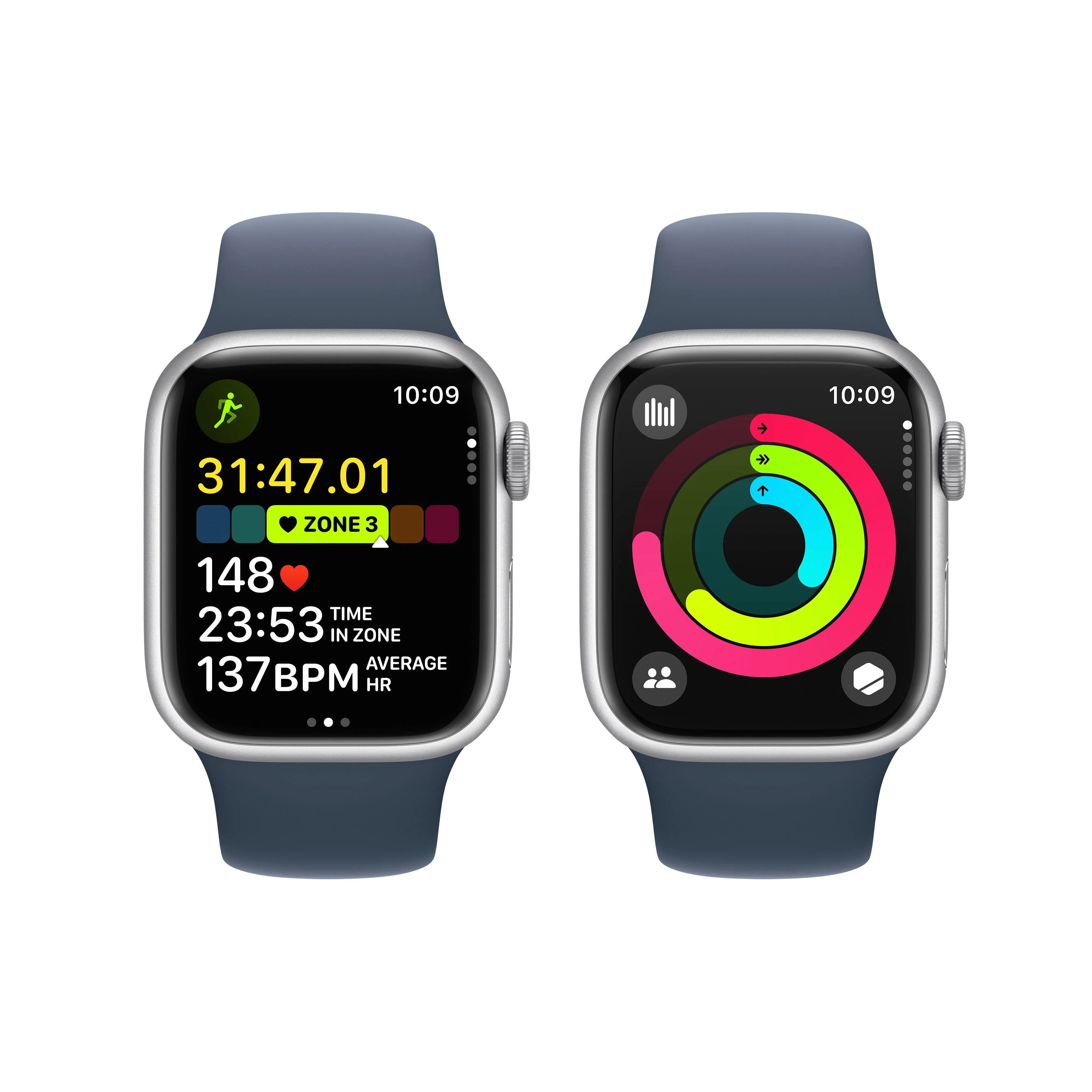 Apple Watch Series 9 GPS 41mm Silver Aluminium Case with Storm Blue Sport Band - S/M - Image 8