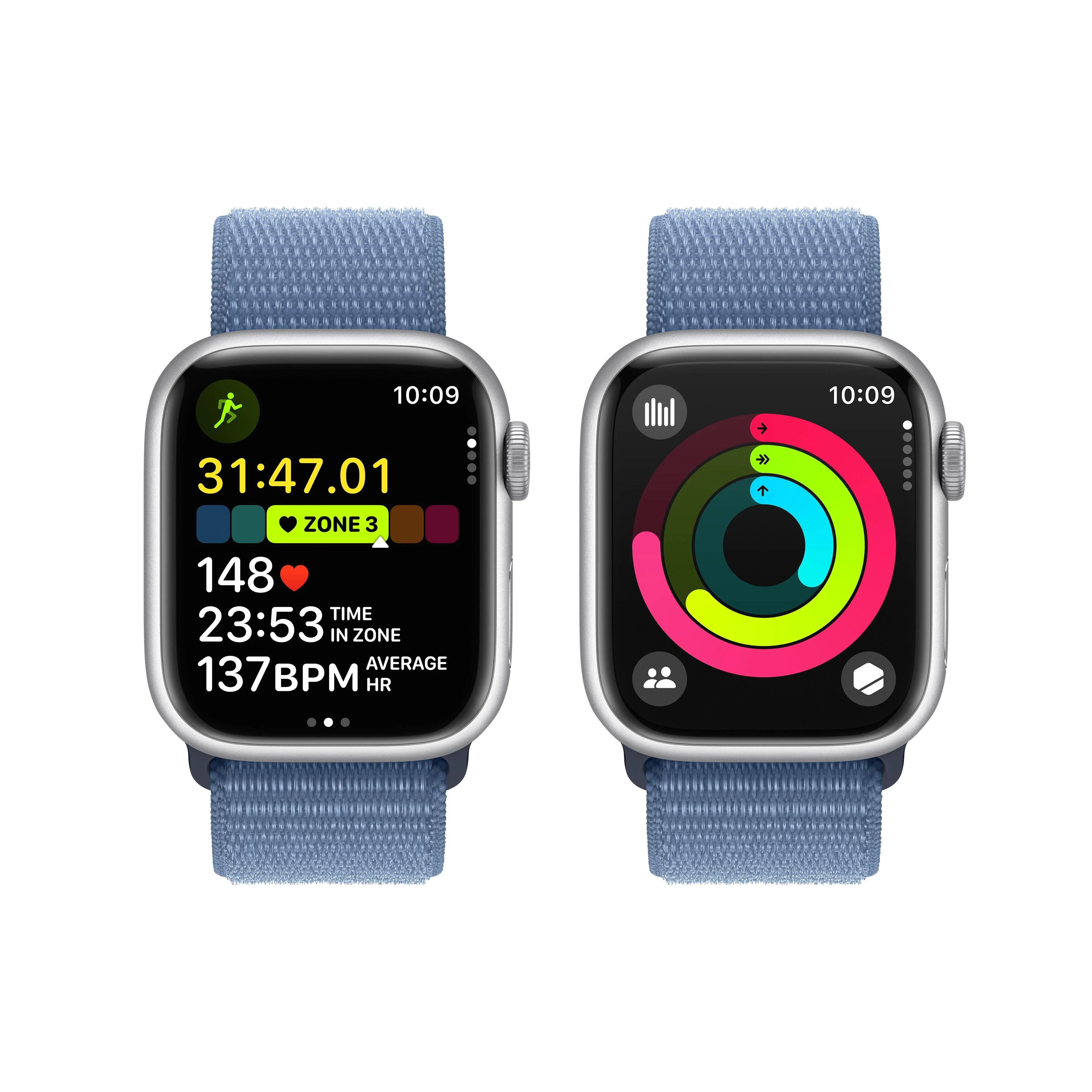 Apple Watch Series 9 GPS 41mm Silver Aluminium Case with Winter Blue Sport Loop - Image 8